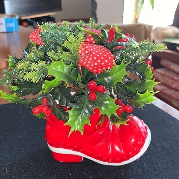 Vtg Inarco Christmas ceramic Santa boot complete with greenery - Picture 3 of 8